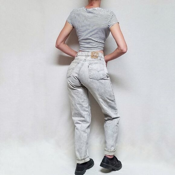 RARE Vintage 80s Levi's 550 Gray Acid Wash Grunge High Waisted Mom Jeans - Picture 5 of 16